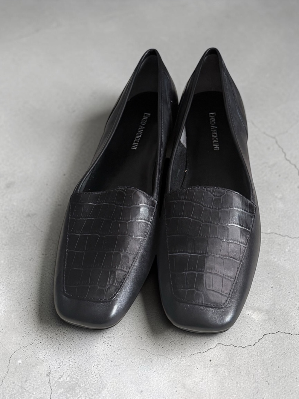 Enzo Angiolini Women Black Croc-Embossed Leather Loafers size 9